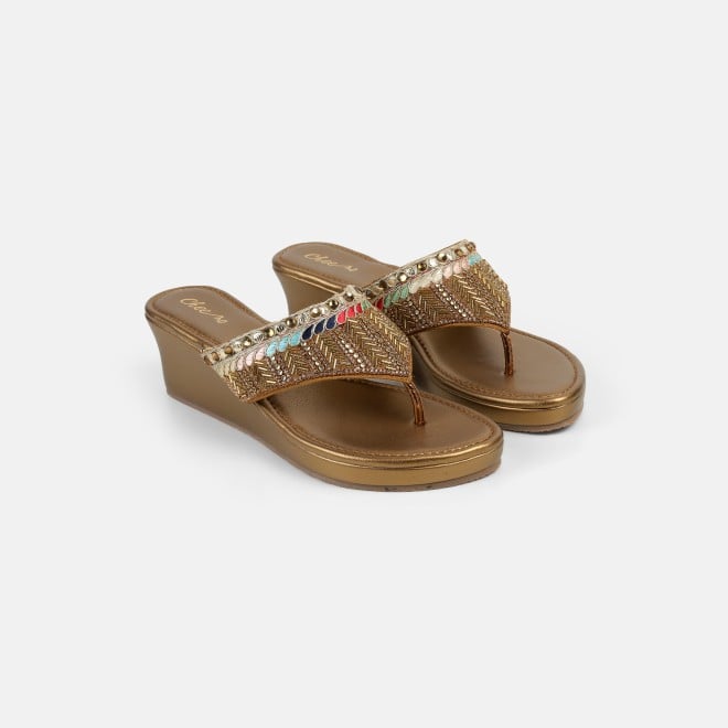 Cheemo Women Antic-gold Ethnic Slip Ons (SKU: 92-280-28-37)