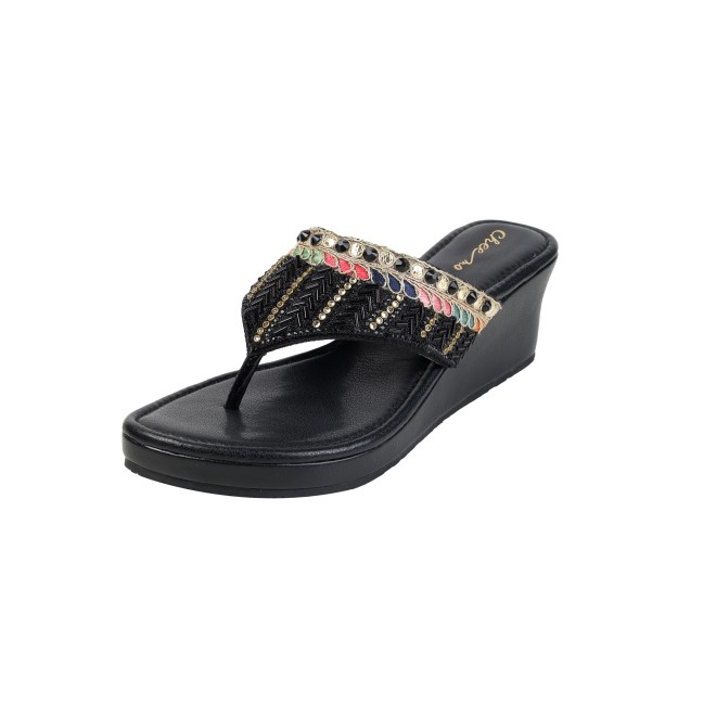 Cheemo Women Black Ethnic Slip Ons (SKU: 92-280-11-37)