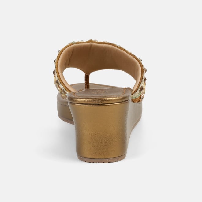 Cheemo Women Antic-gold Ethnic Slip Ons (SKU: 92-280-28-37)