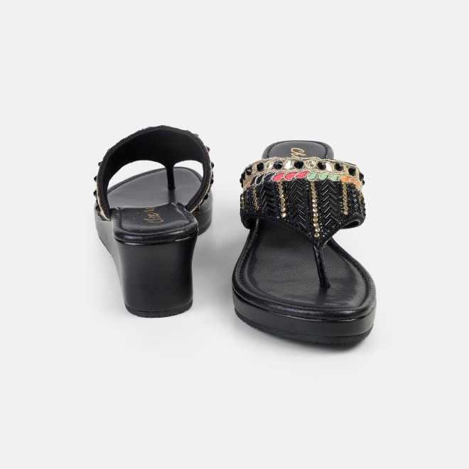 Cheemo Women Black Ethnic Slip Ons (SKU: 92-280-11-37)