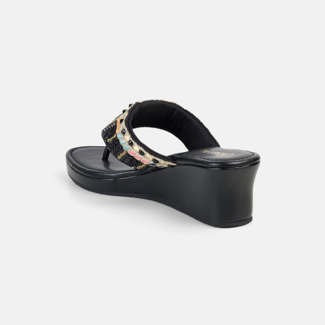 Cheemo Women Black Ethnic Slip Ons (SKU: 92-280-11-37)