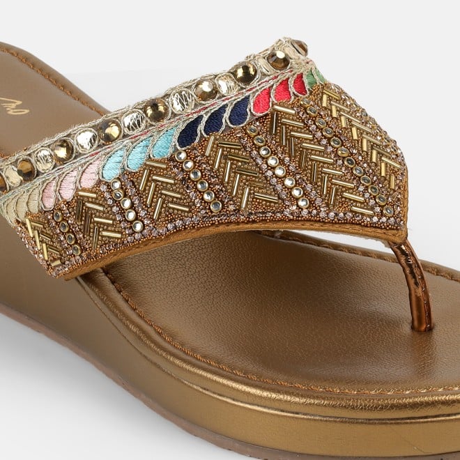 Cheemo Women Antic-gold Ethnic Slip Ons (SKU: 92-280-28-37)