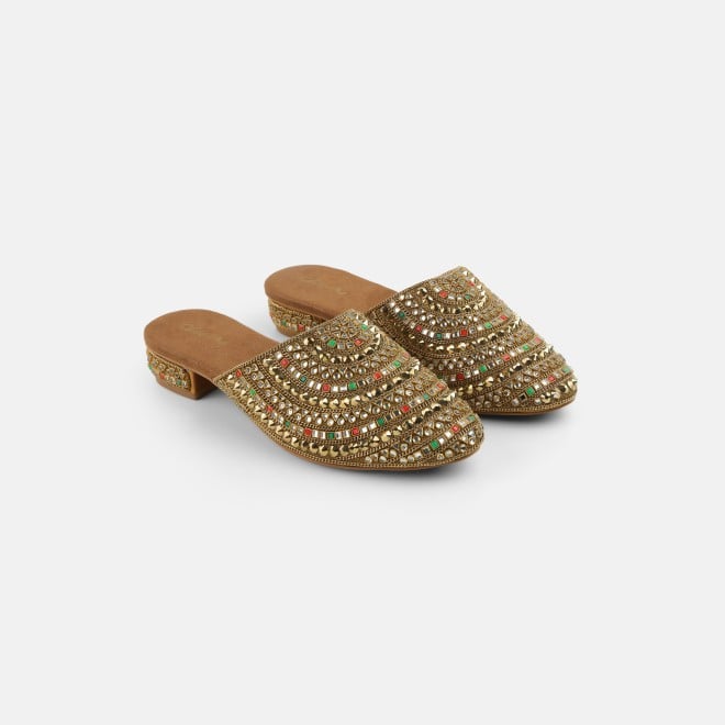 Cheemo Women Antic-gold Ethnic Slip Ons (SKU: 92-281-28-37)