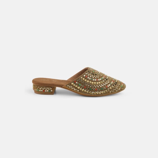 Cheemo Women Antic-gold Ethnic Slip Ons (SKU: 92-281-28-37)