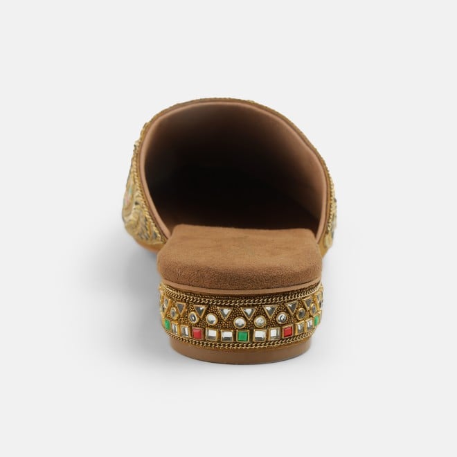 Cheemo Women Antic-gold Ethnic Slip Ons (SKU: 92-281-28-37)