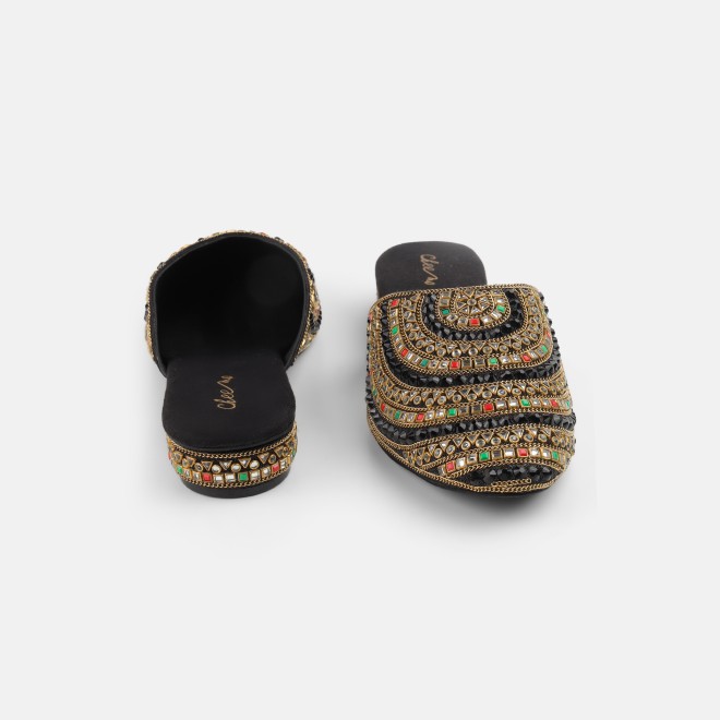 Cheemo Women Black Ethnic Slip Ons (SKU: 92-281-11-37)