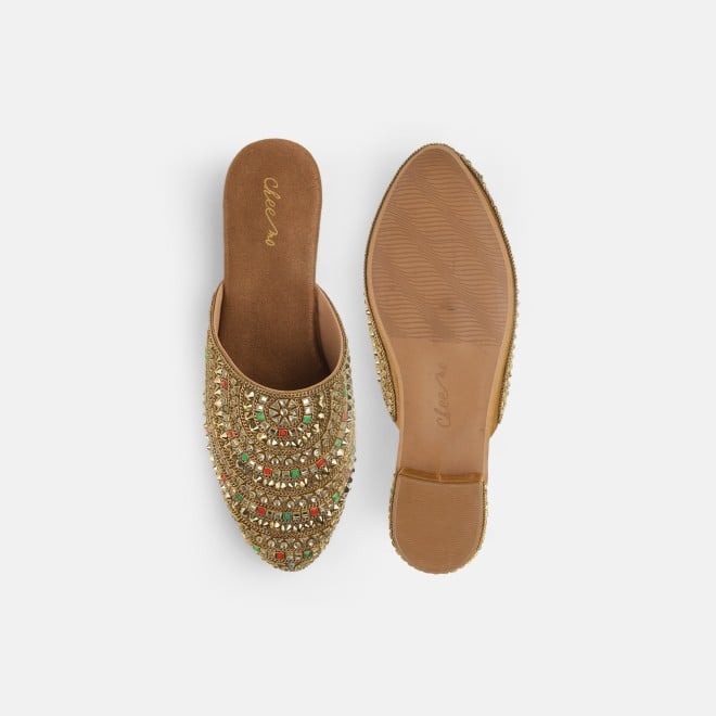 Cheemo Women Antic-gold Ethnic Slip Ons (SKU: 92-281-28-37)