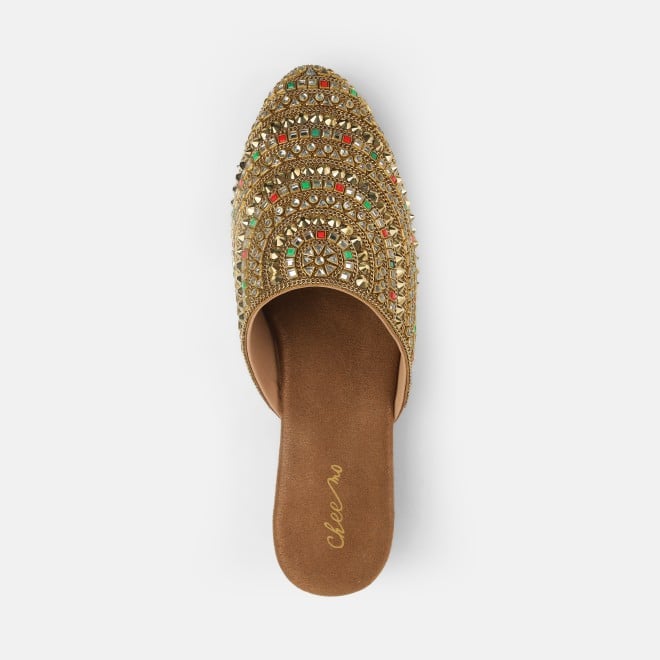 Cheemo Women Antic-gold Ethnic Slip Ons (SKU: 92-281-28-37)