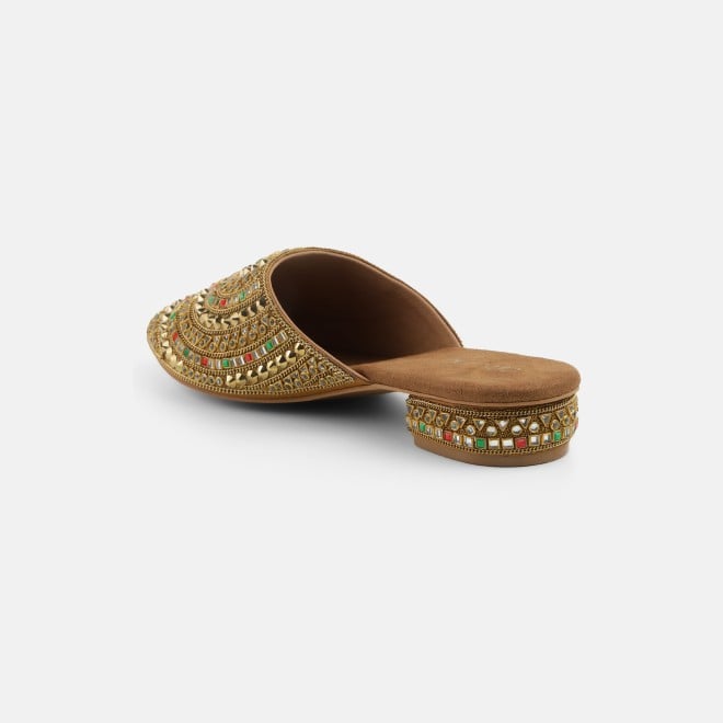 Cheemo Women Antic-gold Ethnic Slip Ons (SKU: 92-281-28-37)