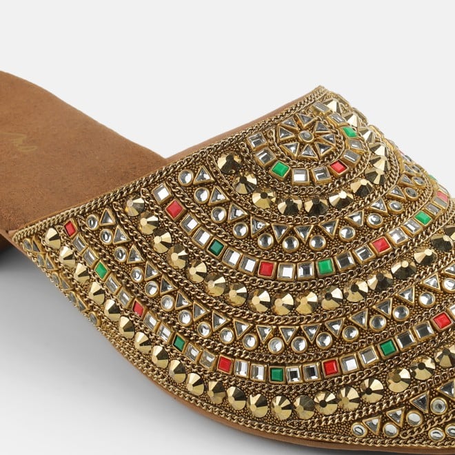 Cheemo Women Antic-gold Ethnic Slip Ons (SKU: 92-281-28-37)