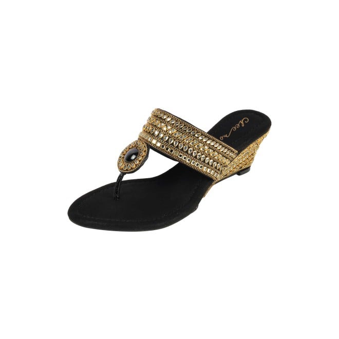 Cheemo Women Black Ethnic Slip Ons (SKU: 92-282-11-37)