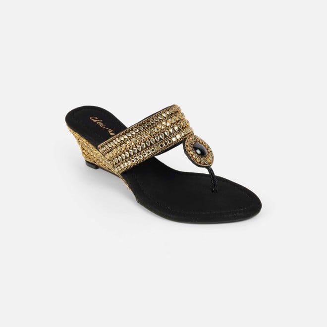 Cheemo Women Black Ethnic Slip Ons (SKU: 92-282-11-37)