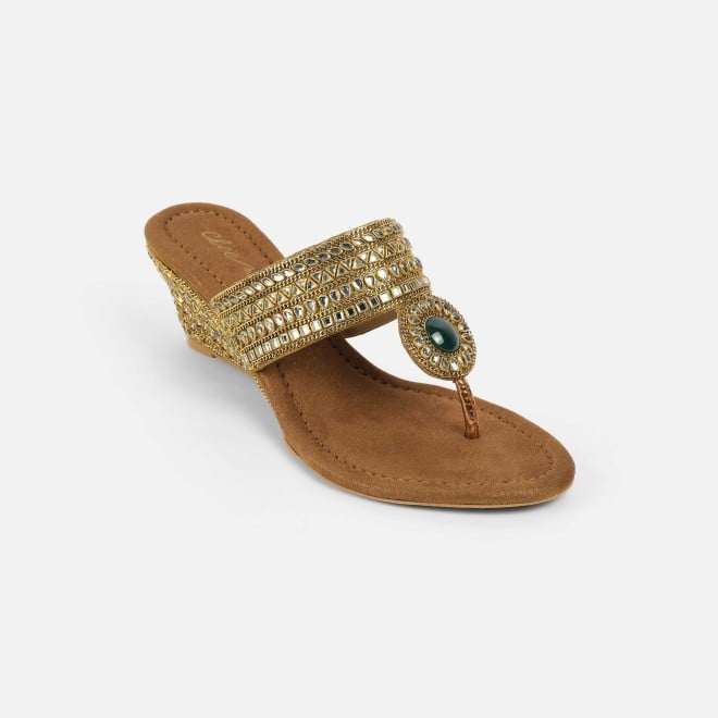 Cheemo Women Antic-gold Ethnic Slip Ons (SKU: 92-282-28-38)