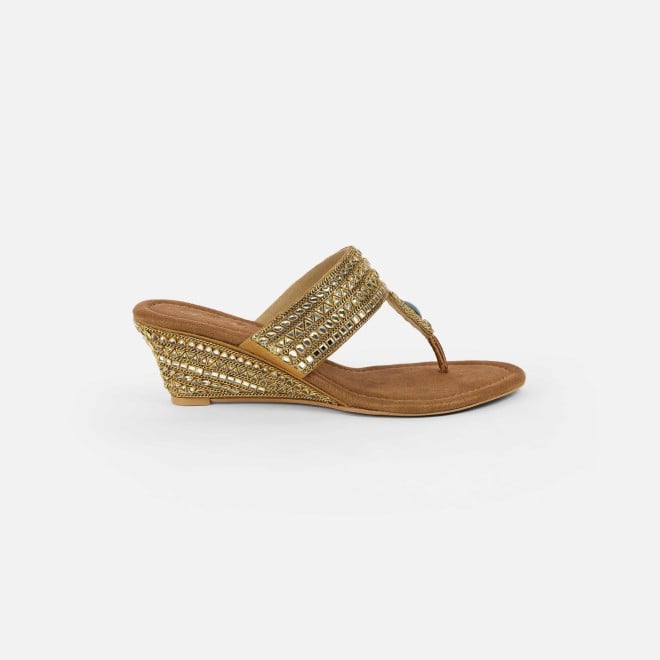 Cheemo Women Antic-gold Ethnic Slip Ons (SKU: 92-282-28-38)