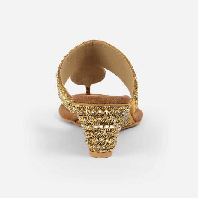 Cheemo Women Antic-gold Ethnic Slip Ons (SKU: 92-282-28-38)