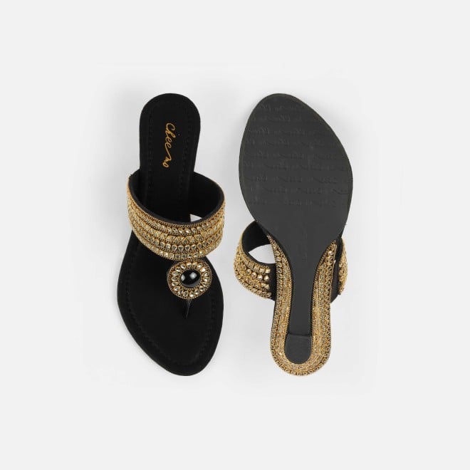 Cheemo Women Black Ethnic Slip Ons (SKU: 92-282-11-37)