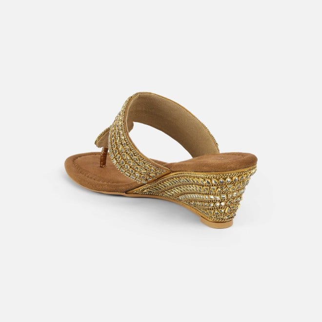 Cheemo Women Antic-gold Ethnic Slip Ons (SKU: 92-282-28-38)