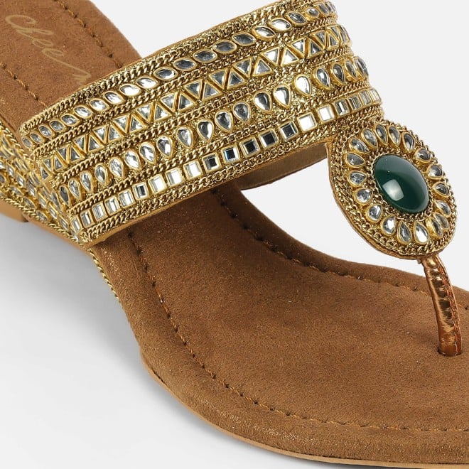 Cheemo Women Antic-gold Ethnic Slip Ons (SKU: 92-282-28-38)