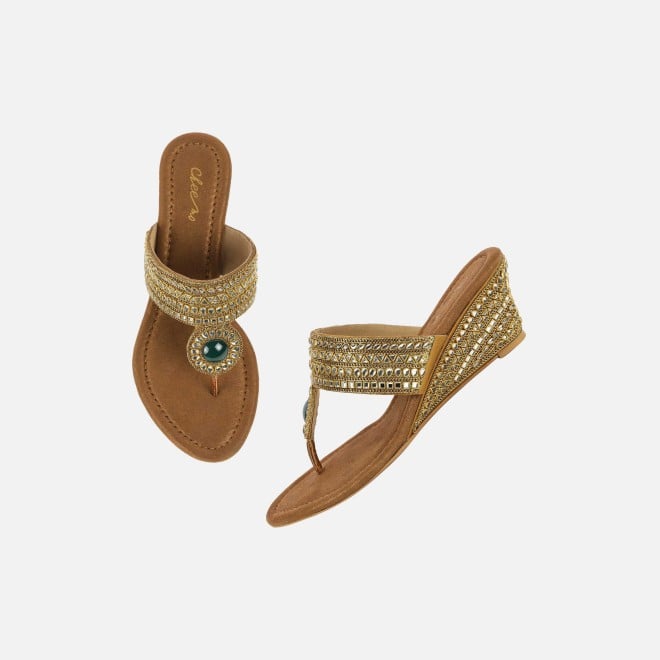 Cheemo Women Antic-gold Ethnic Slip Ons (SKU: 92-282-28-38)