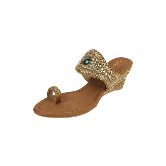 Cheemo Women Antic-gold Ethnic Slip Ons (SKU: 92-283-28-39)