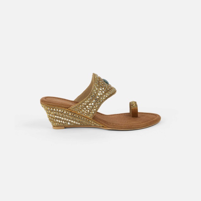 Cheemo Women Antic-gold Ethnic Slip Ons (SKU: 92-283-28-39)