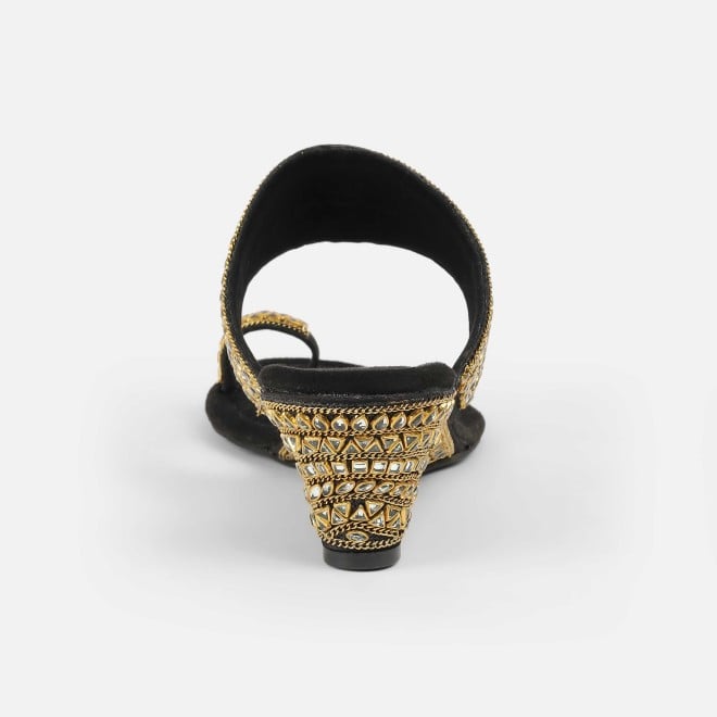 Cheemo Women Black Ethnic Slip Ons (SKU: 92-283-11-37)