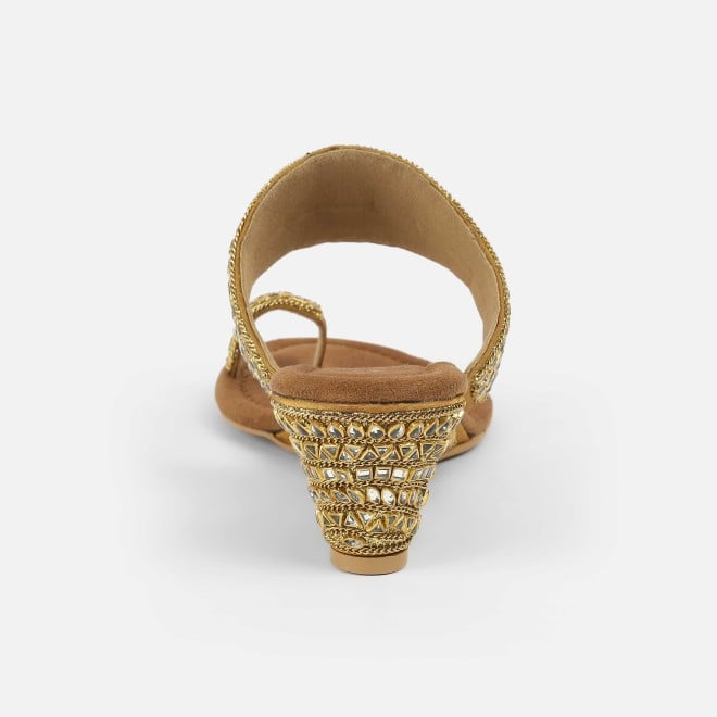 Cheemo Women Antic-gold Ethnic Slip Ons (SKU: 92-283-28-39)