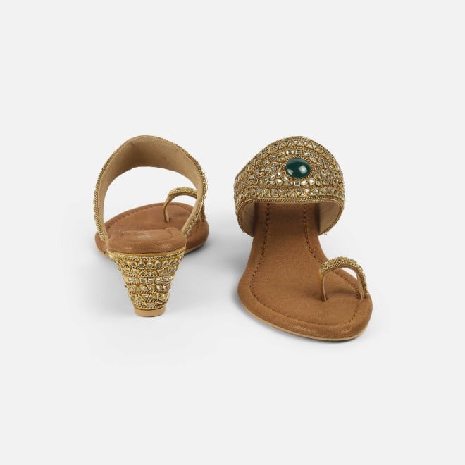 Cheemo Women Antic-gold Ethnic Slip Ons (SKU: 92-283-28-39)