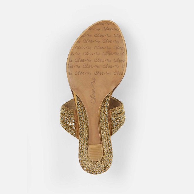 Cheemo Women Antic-gold Ethnic Slip Ons (SKU: 92-283-28-39)