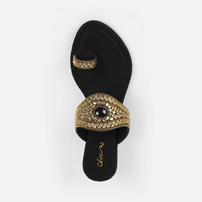 Cheemo Women Black Ethnic Slip Ons (SKU: 92-283-11-37)