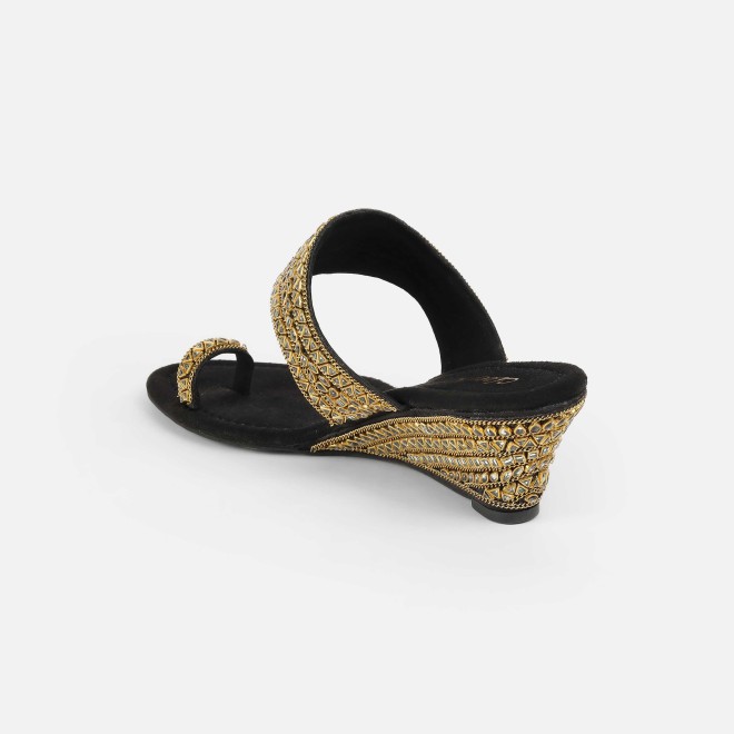 Cheemo Women Black Ethnic Slip Ons (SKU: 92-283-11-37)