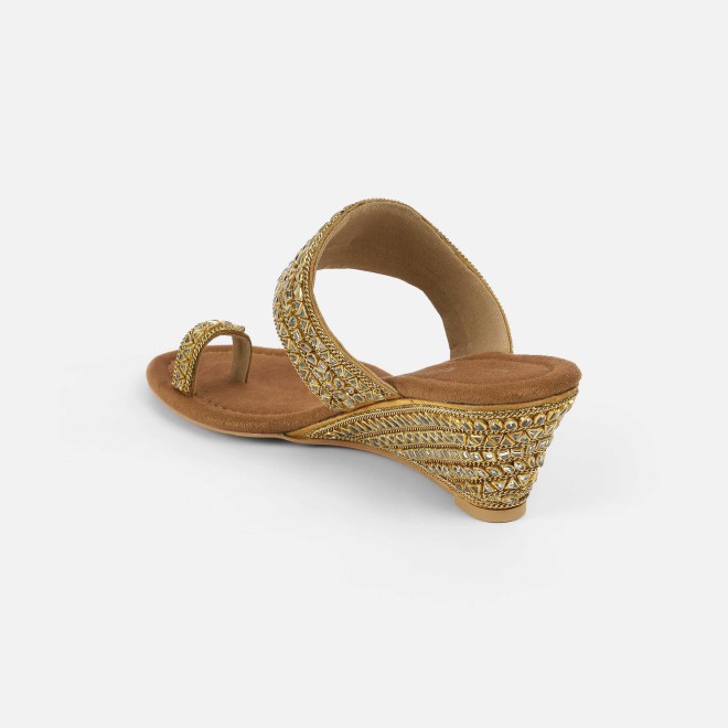 Cheemo Women Antic-gold Ethnic Slip Ons (SKU: 92-283-28-39)