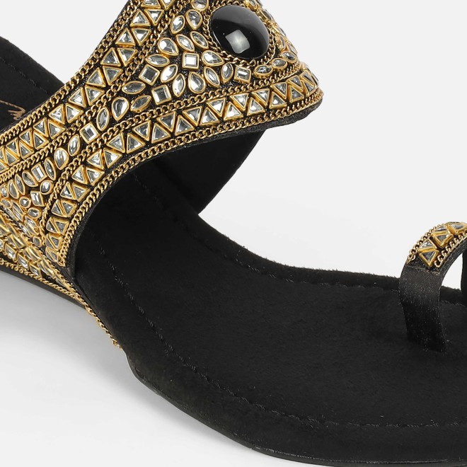 Cheemo Women Black Ethnic Slip Ons (SKU: 92-283-11-37)