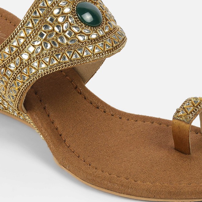 Cheemo Women Antic-gold Ethnic Slip Ons (SKU: 92-283-28-39)