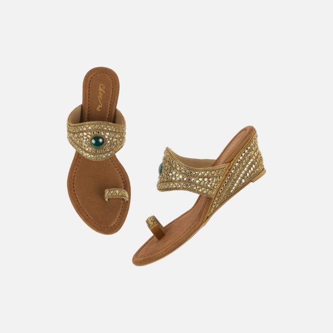 Cheemo Women Antic-gold Ethnic Slip Ons (SKU: 92-283-28-39)