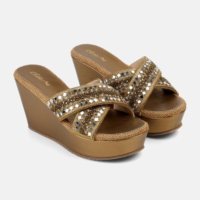 Cheemo Women Antic-gold Ethnic Slip Ons (SKU: 92-285-28-37)