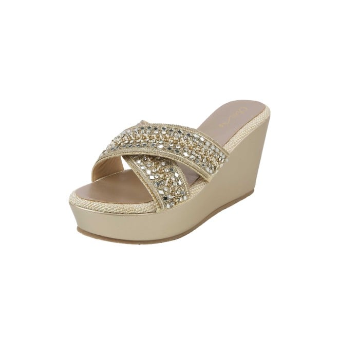 Cheemo Women Gold Ethnic Slip Ons (SKU: 92-285-15-36)