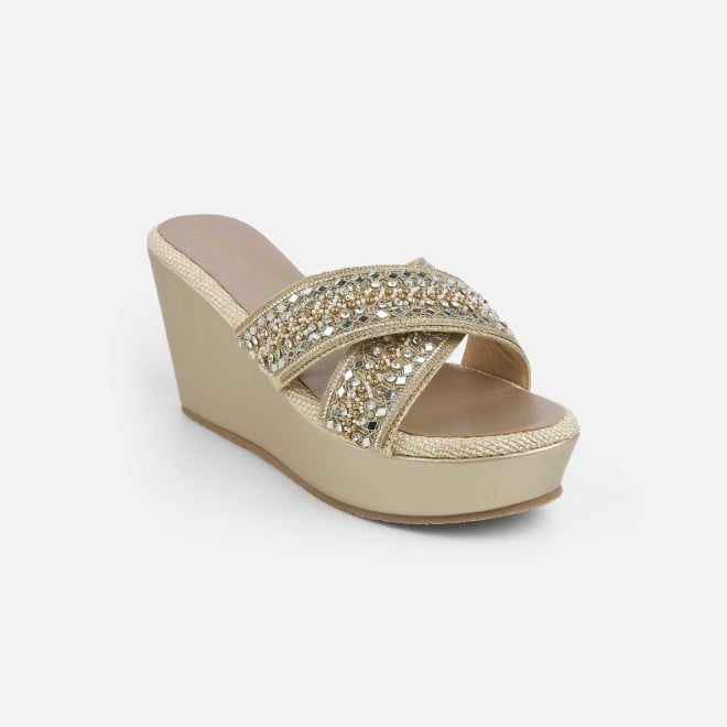 Cheemo Women Gold Ethnic Slip Ons (SKU: 92-285-15-36)