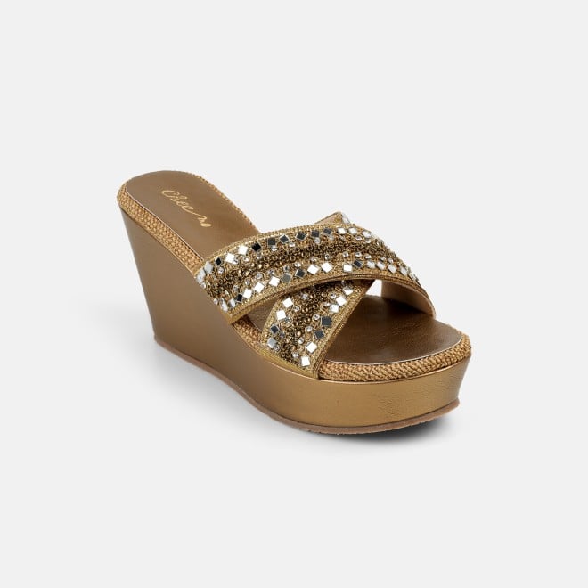 Cheemo Women Antic-gold Ethnic Slip Ons (SKU: 92-285-28-37)