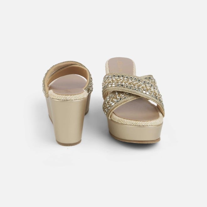 Cheemo Women Gold Ethnic Slip Ons (SKU: 92-285-15-36)