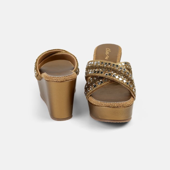 Cheemo Women Antic-gold Ethnic Slip Ons (SKU: 92-285-28-37)