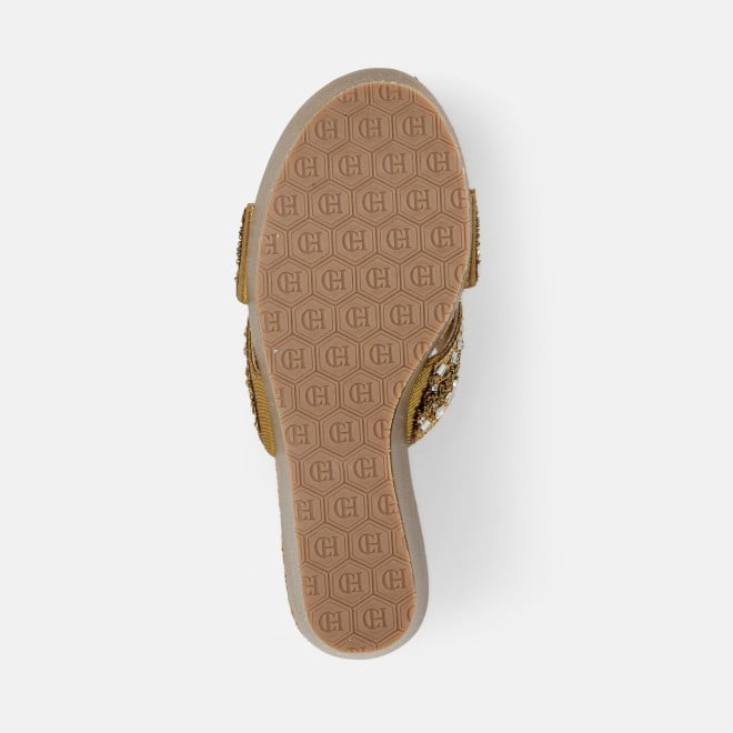 Cheemo Women Antic-gold Ethnic Slip Ons (SKU: 92-285-28-37)