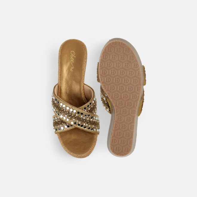 Cheemo Women Antic-gold Ethnic Slip Ons (SKU: 92-285-28-37)