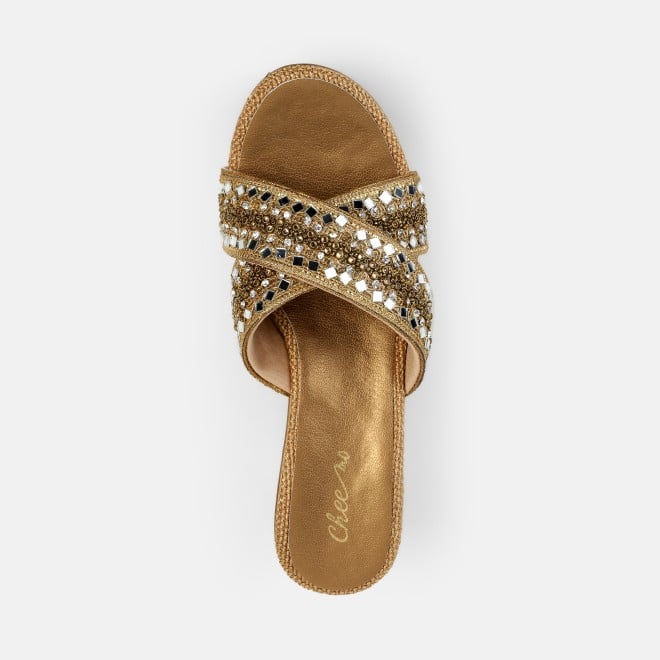 Cheemo Women Antic-gold Ethnic Slip Ons (SKU: 92-285-28-37)