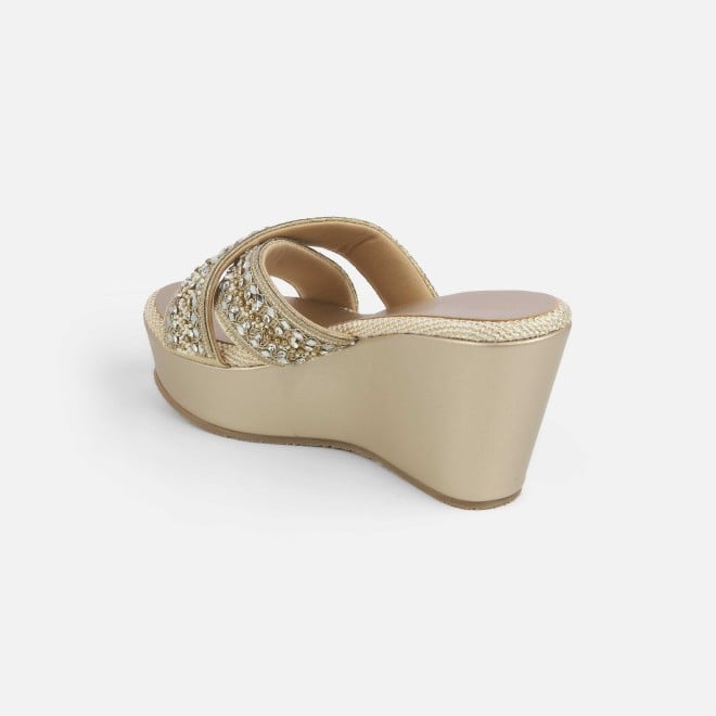 Cheemo Women Gold Ethnic Slip Ons (SKU: 92-285-15-36)