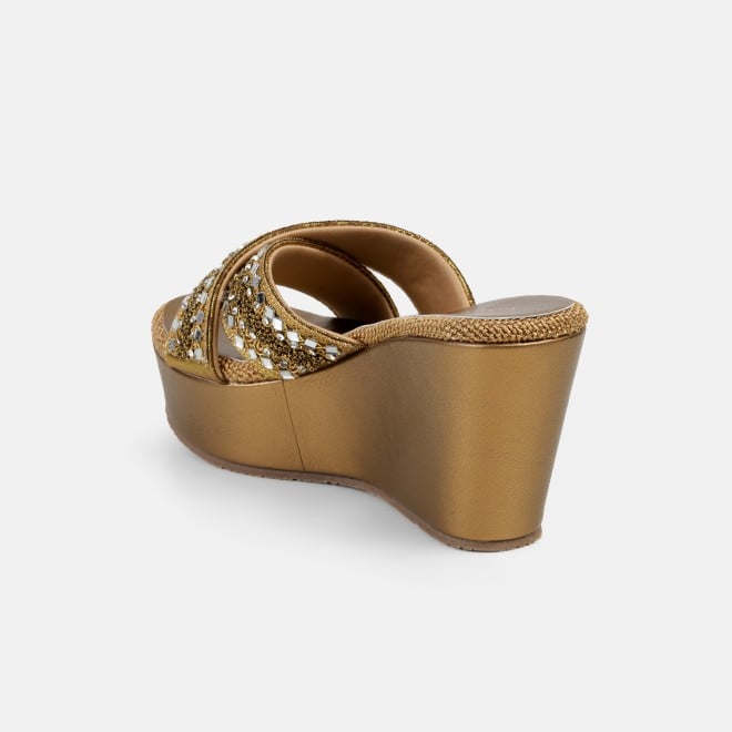 Cheemo Women Antic-gold Ethnic Slip Ons (SKU: 92-285-28-37)