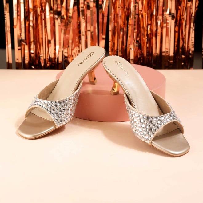 Cheemo Women Gold Party Slip Ons (SKU: 92-286-15-37)