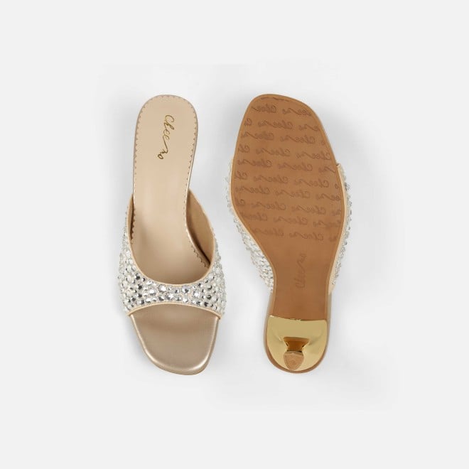 Cheemo Women Gold Party Slip Ons (SKU: 92-286-15-37)