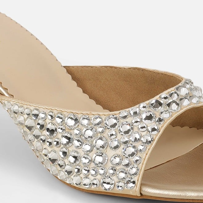 Cheemo Women Gold Party Slip Ons (SKU: 92-286-15-37)