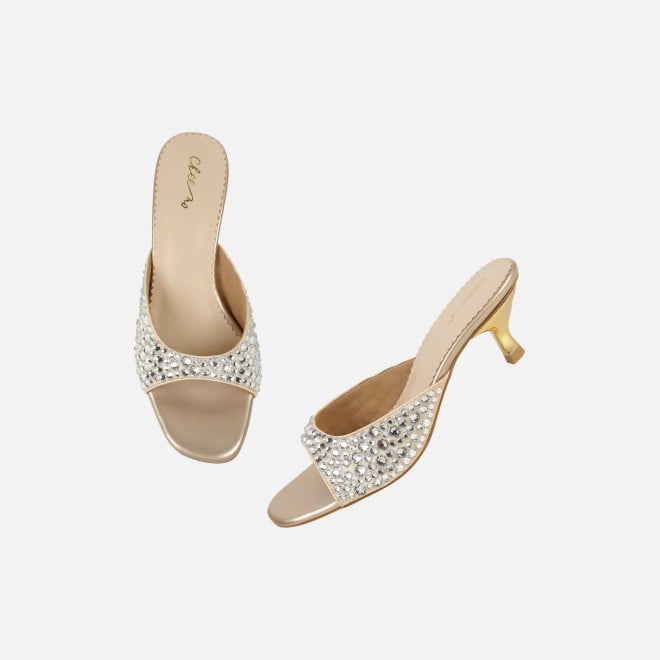 Cheemo Women Gold Party Slip Ons (SKU: 92-286-15-37)